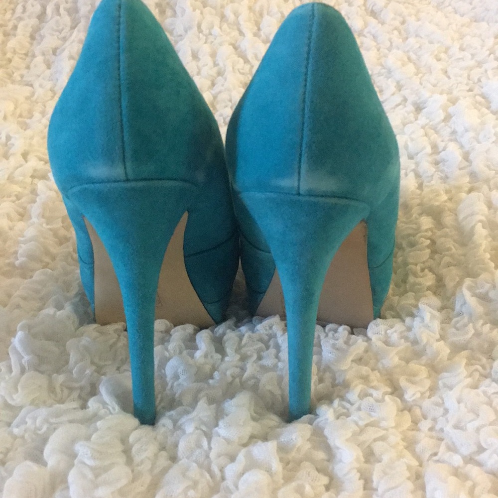Turquoise Blue Platform Bow Heels - Picture 3 of 10
